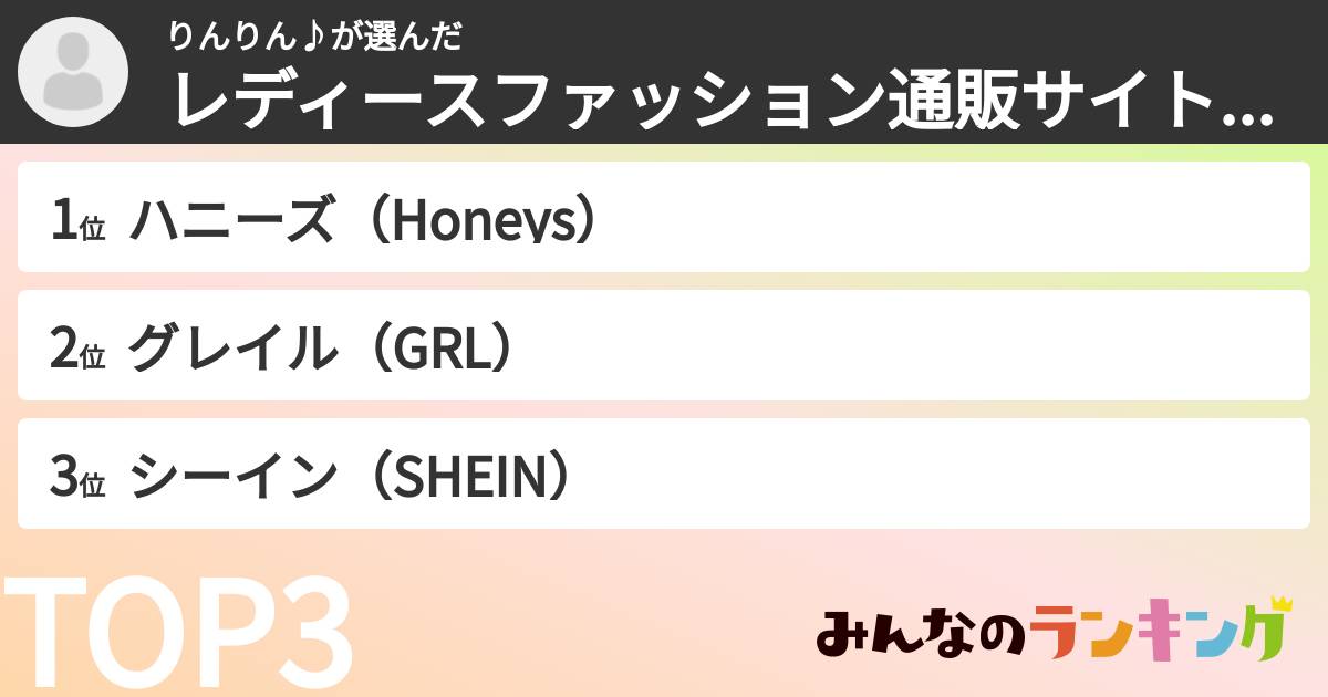 りんりん♪さんの「レディースファッション通販サイトランキング」