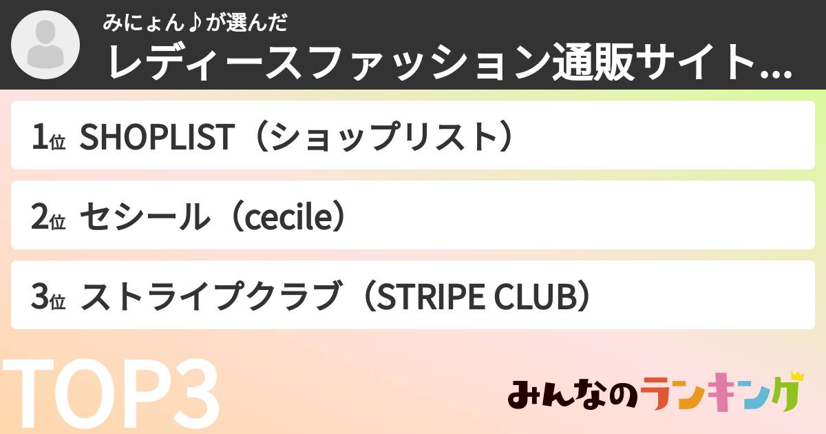 みにょん♪さんの「レディースファッション通販サイトランキング」