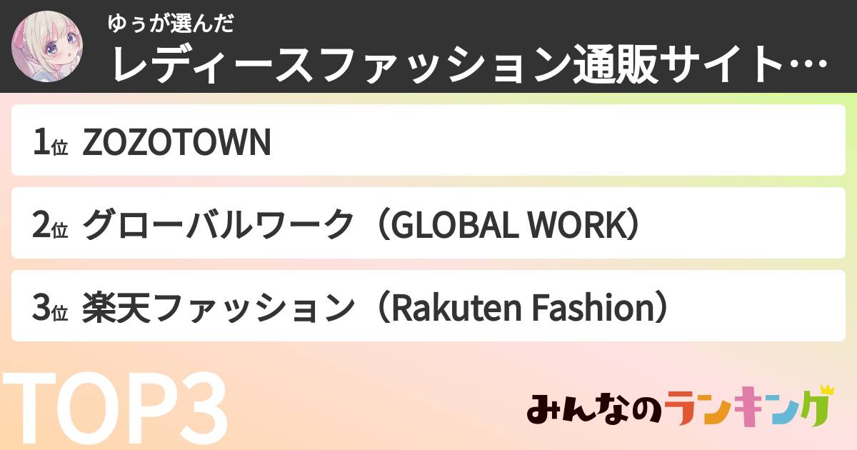 ゆぅさんの「レディースファッション通販サイトランキング」