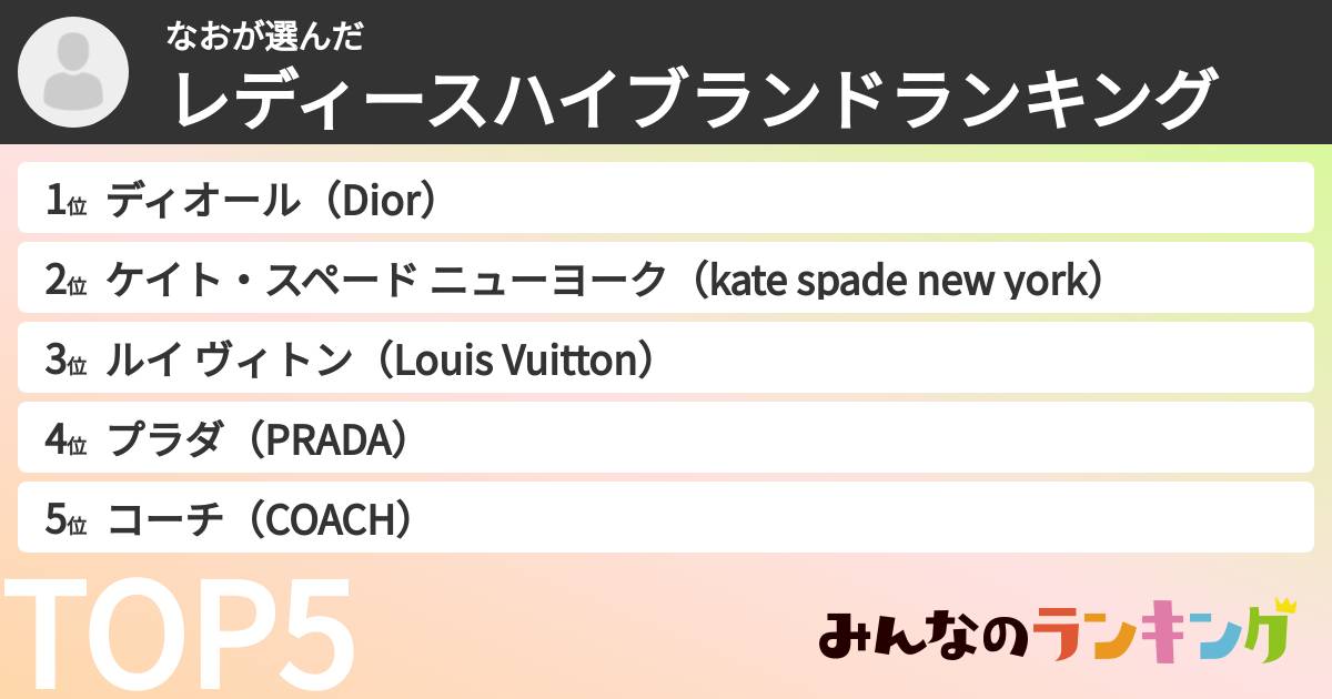 なおさんの「レディースハイブランドランキング」