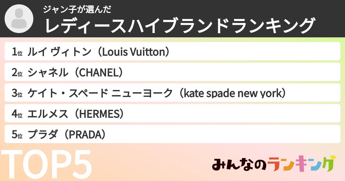 ジャン子さんの「レディースハイブランドランキング」