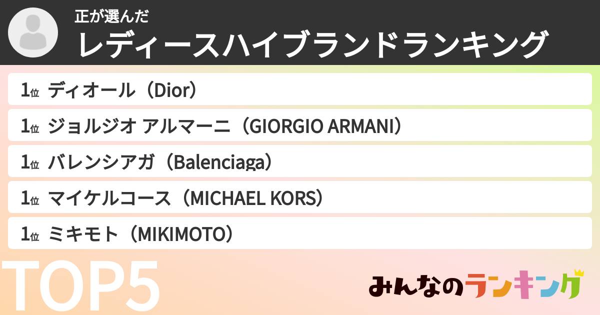 正さんの「レディースハイブランドランキング」