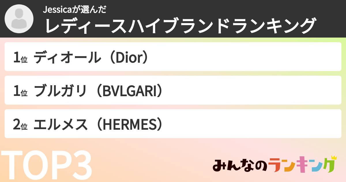 Jessicaさんの「レディースハイブランドランキング」