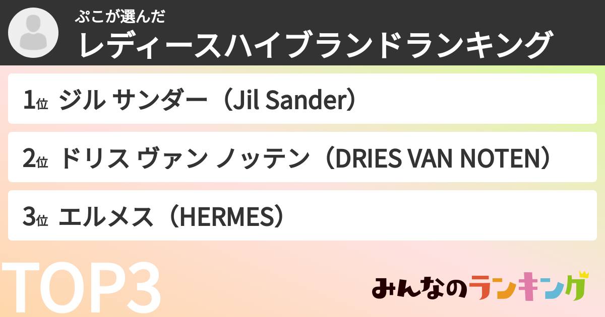 ぷこさんの「レディースハイブランドランキング」