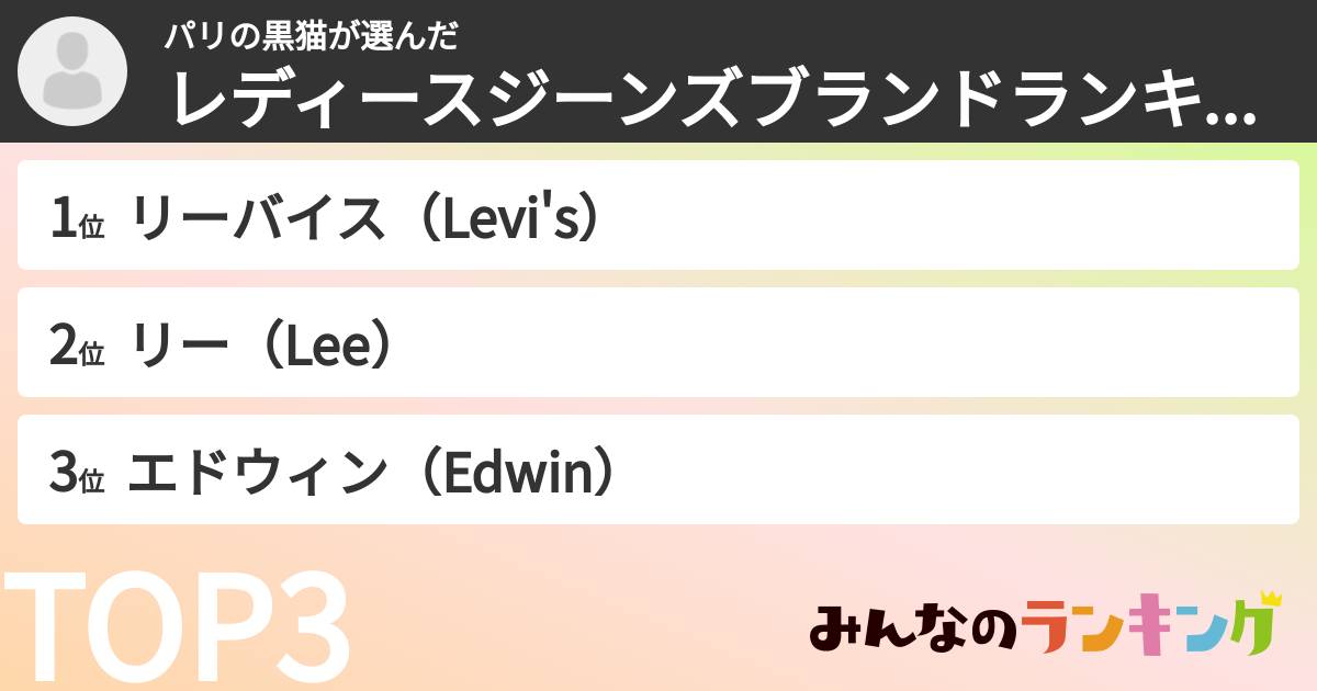 パリの黒猫さんの「レディースジーンズブランドランキング」