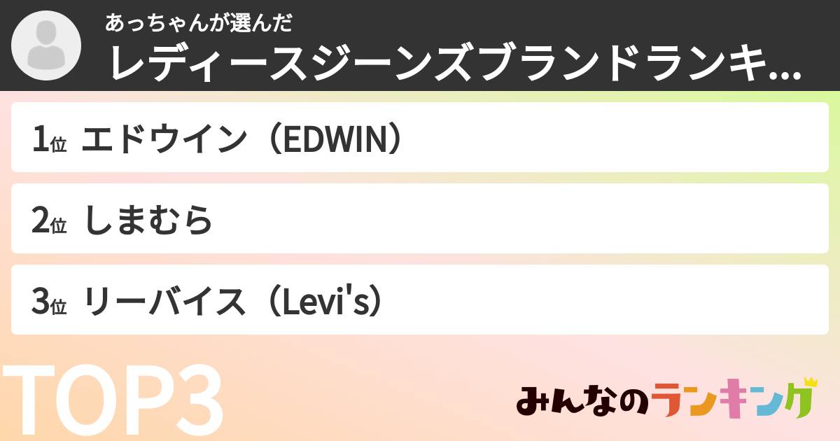 あっちゃんさんの「レディースジーンズブランドランキング」