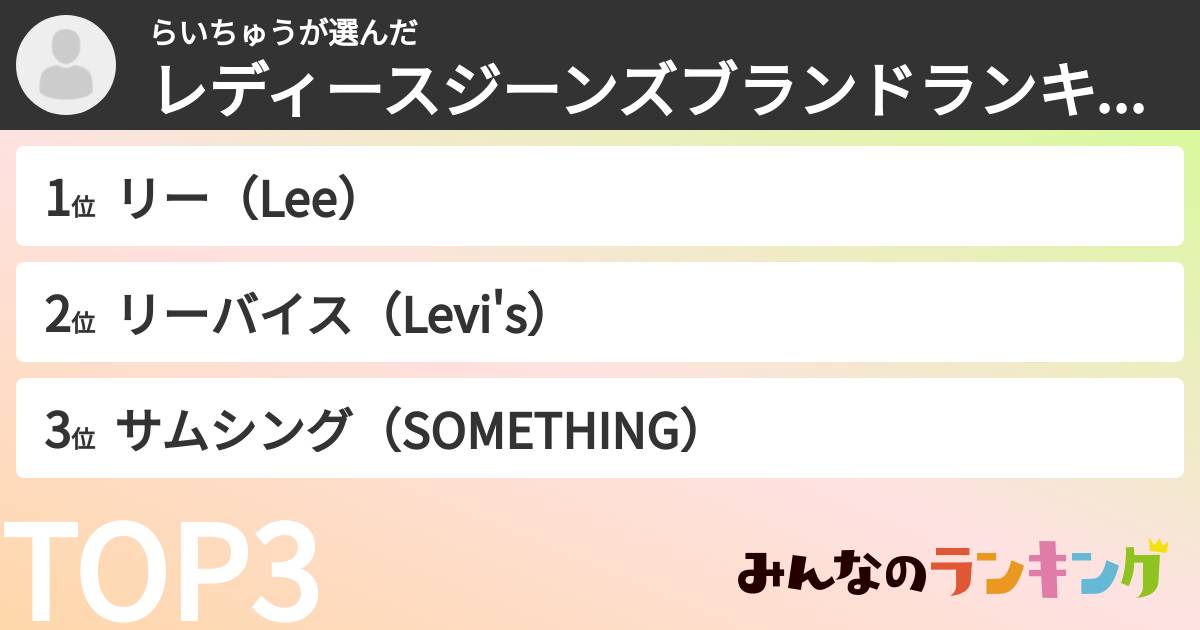 らいちゅうさんの「レディースジーンズブランドランキング」