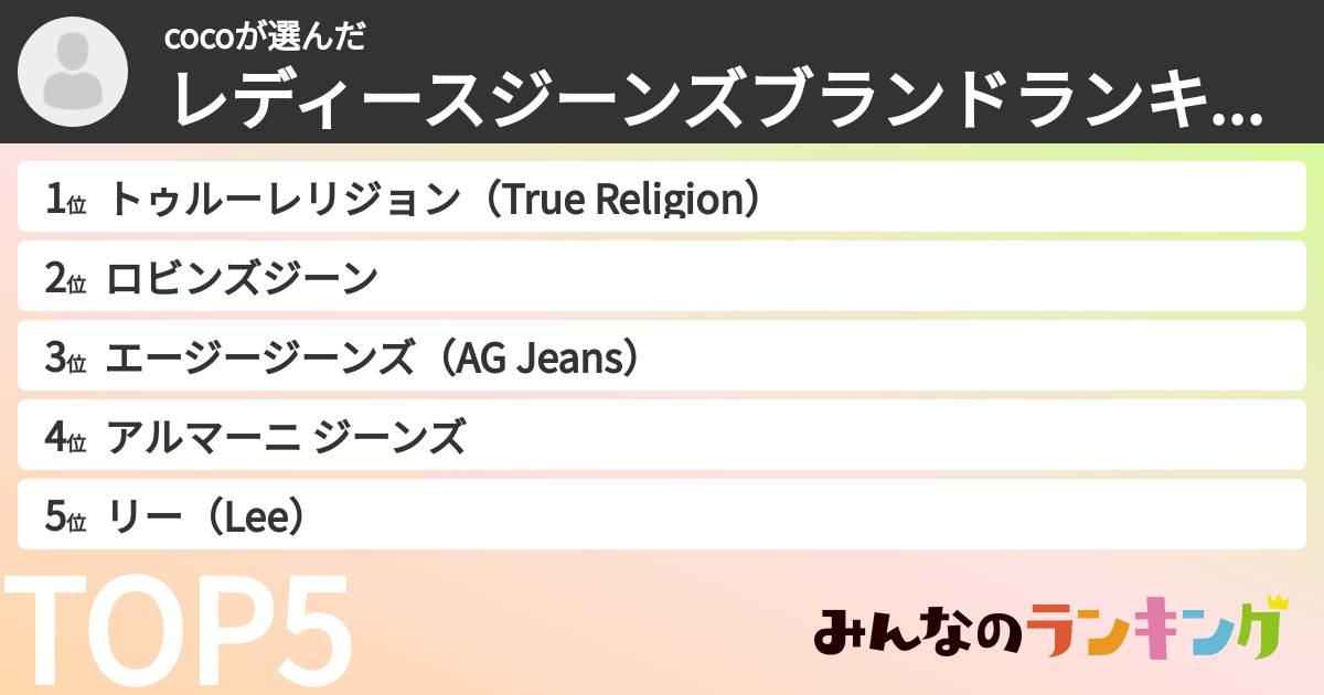 cocoさんの「レディースジーンズブランドランキング」