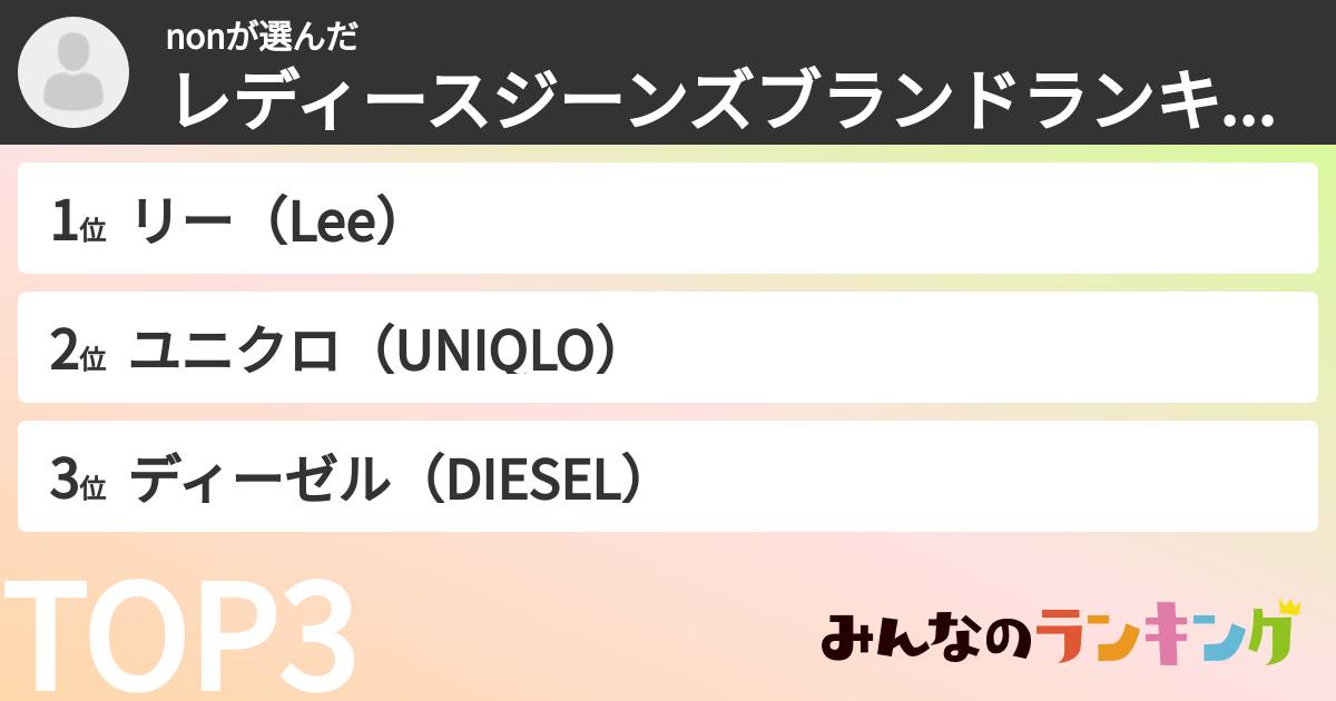 nonさんの「レディースジーンズブランドランキング」