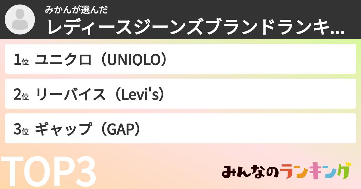 みかんさんの「レディースジーンズブランドランキング」