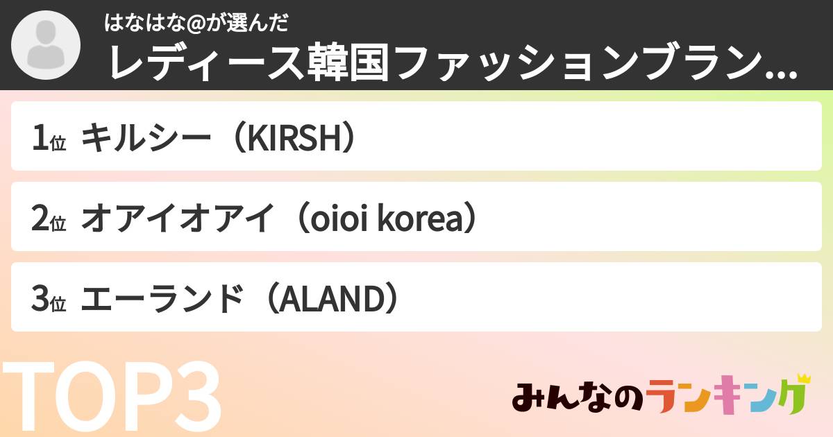 はなはな@さんの「レディース韓国ファッションブランドランキング」