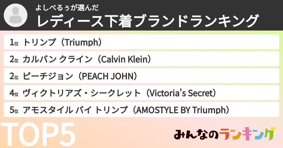 よしべるぅさんの「レディース下着ブランドランキング」