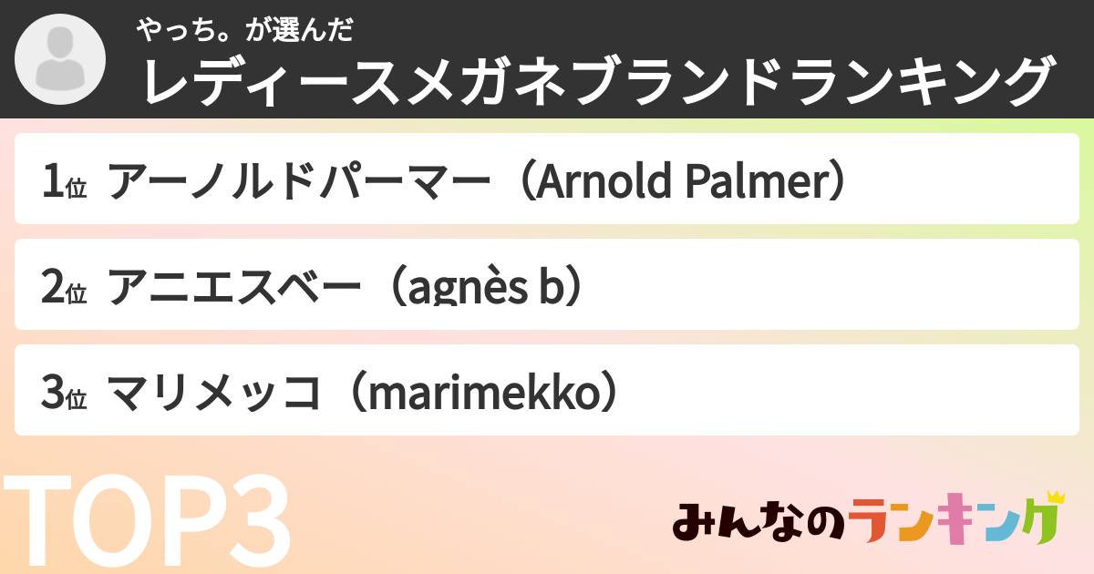 やっち。さんの「レディースメガネブランドランキング」