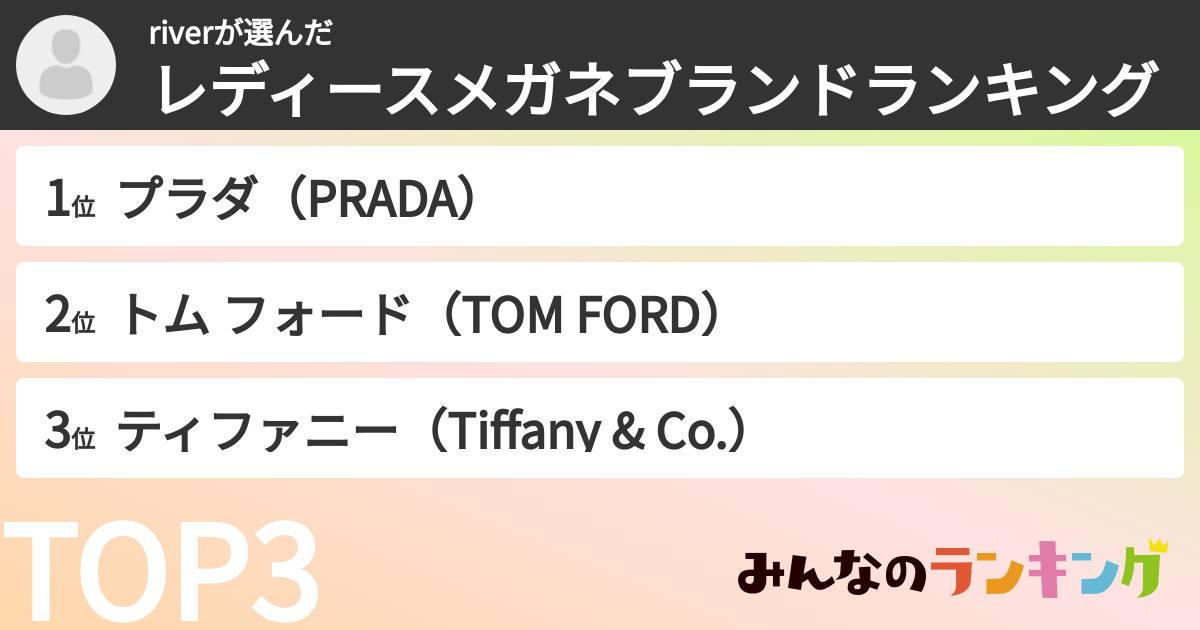 riverさんの「レディースメガネブランドランキング」