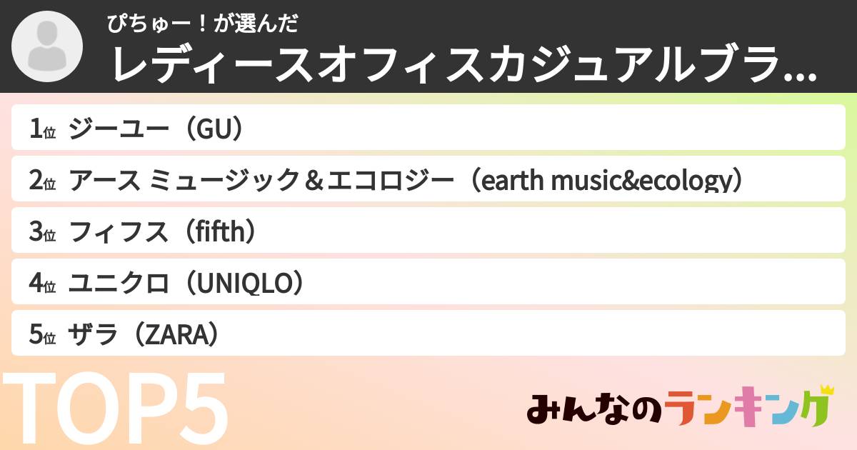 ぴちゅー!さんの「レディースオフィスカジュアルブランドランキング」