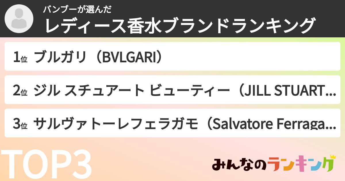 バンブーさんの「レディース香水ブランドランキング」