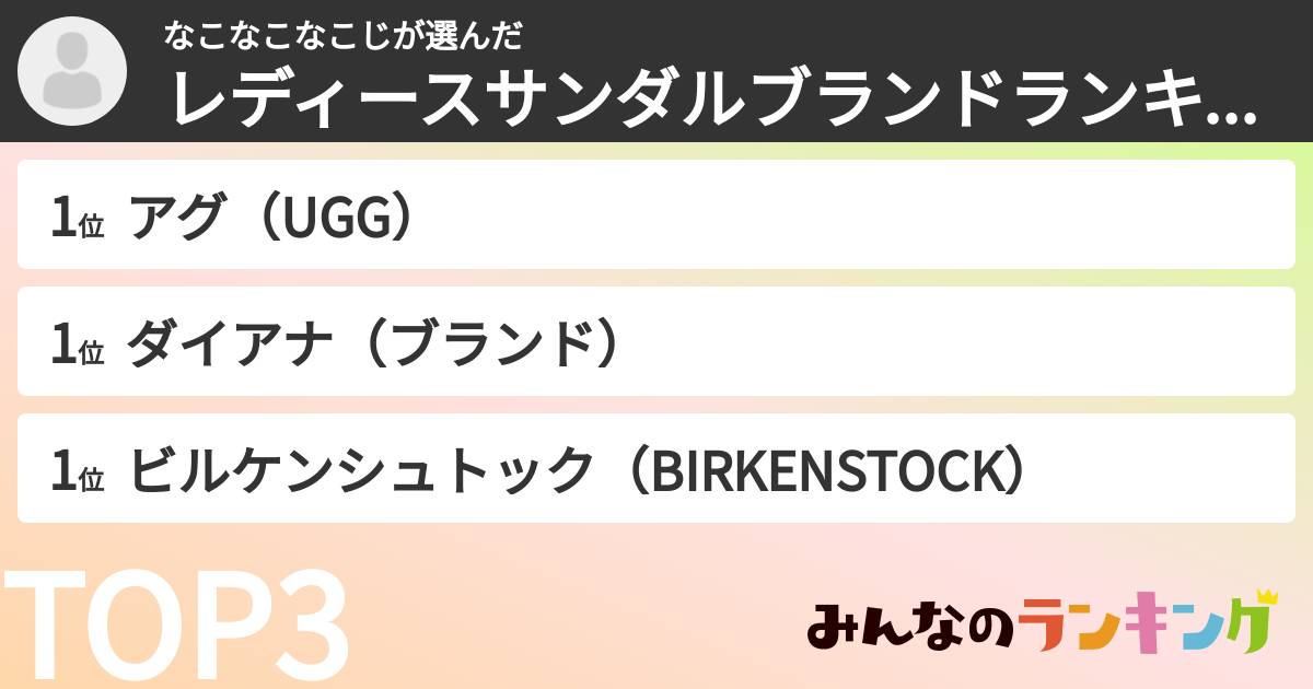 なこなこなこじさんの「レディースサンダルブランドランキング」