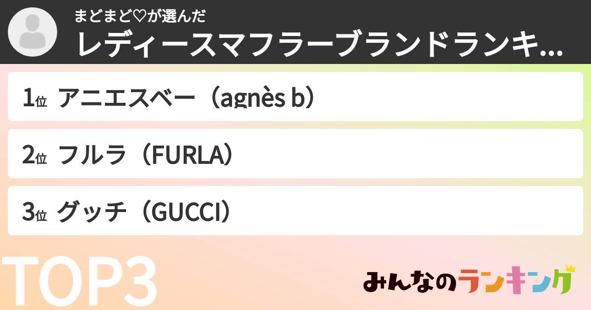 まどまど♡さんの「レディースマフラーブランドランキング」