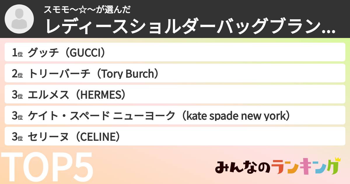 スモモ〜☆〜さんの「レディースショルダーバッグブランドランキング」