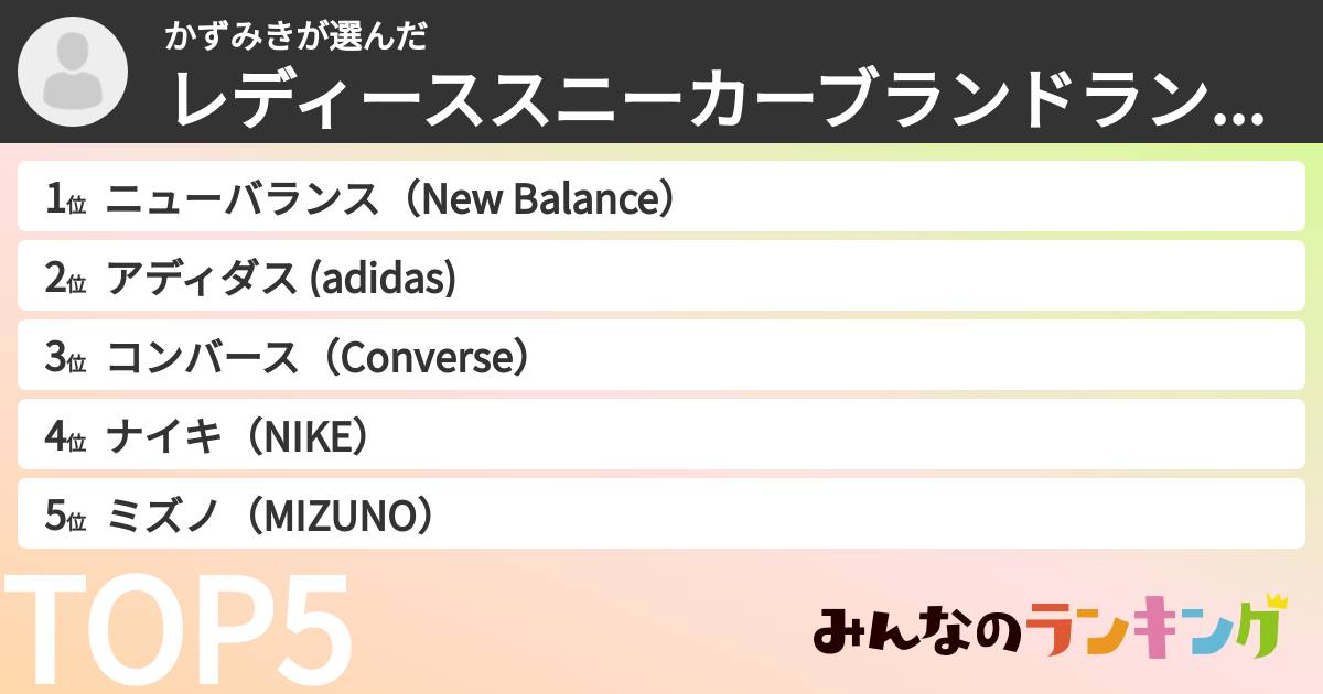 かずみきさんの「レディーススニーカーブランドランキング」