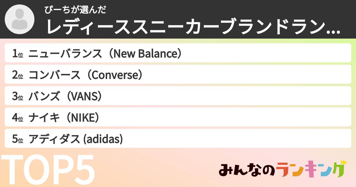 ぴーちさんの「レディーススニーカーブランドランキング」
