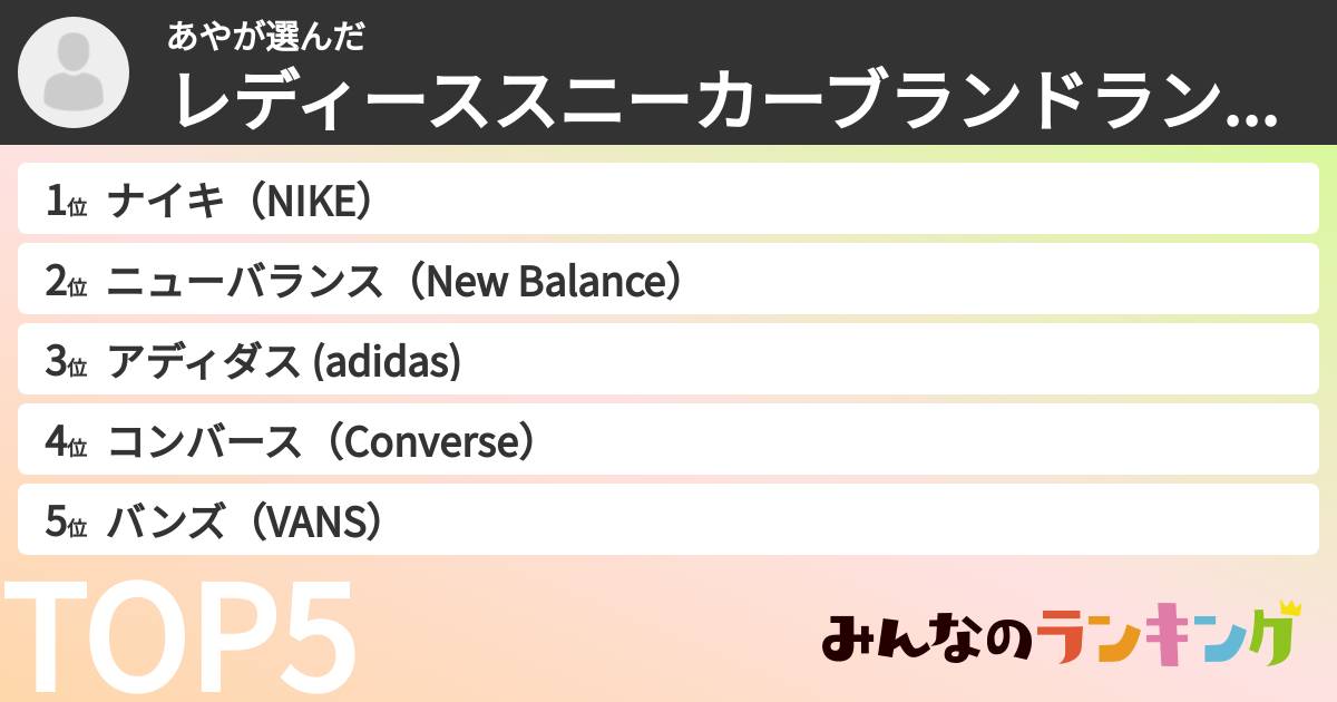 あやさんの「レディーススニーカーブランドランキング」
