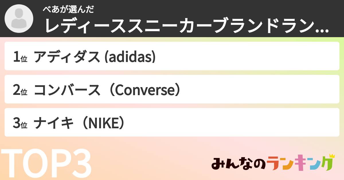 べあさんの「レディーススニーカーブランドランキング」