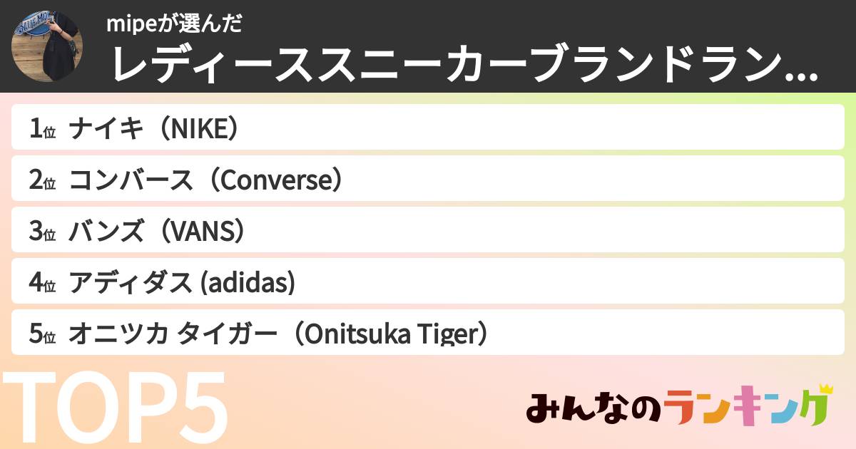 mipeさんの「レディーススニーカーブランドランキング」