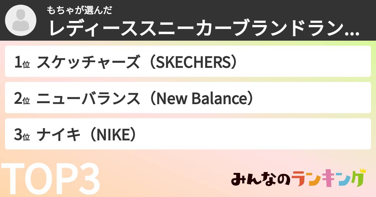 もちゃさんの「レディーススニーカーブランドランキング」