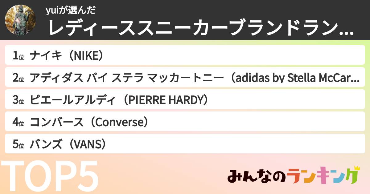 yuiさんの「レディーススニーカーブランドランキング」
