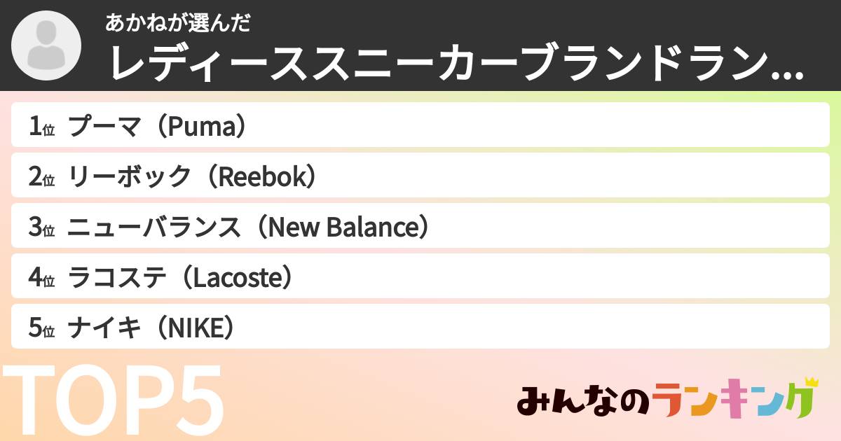 あかねさんの「レディーススニーカーブランドランキング」