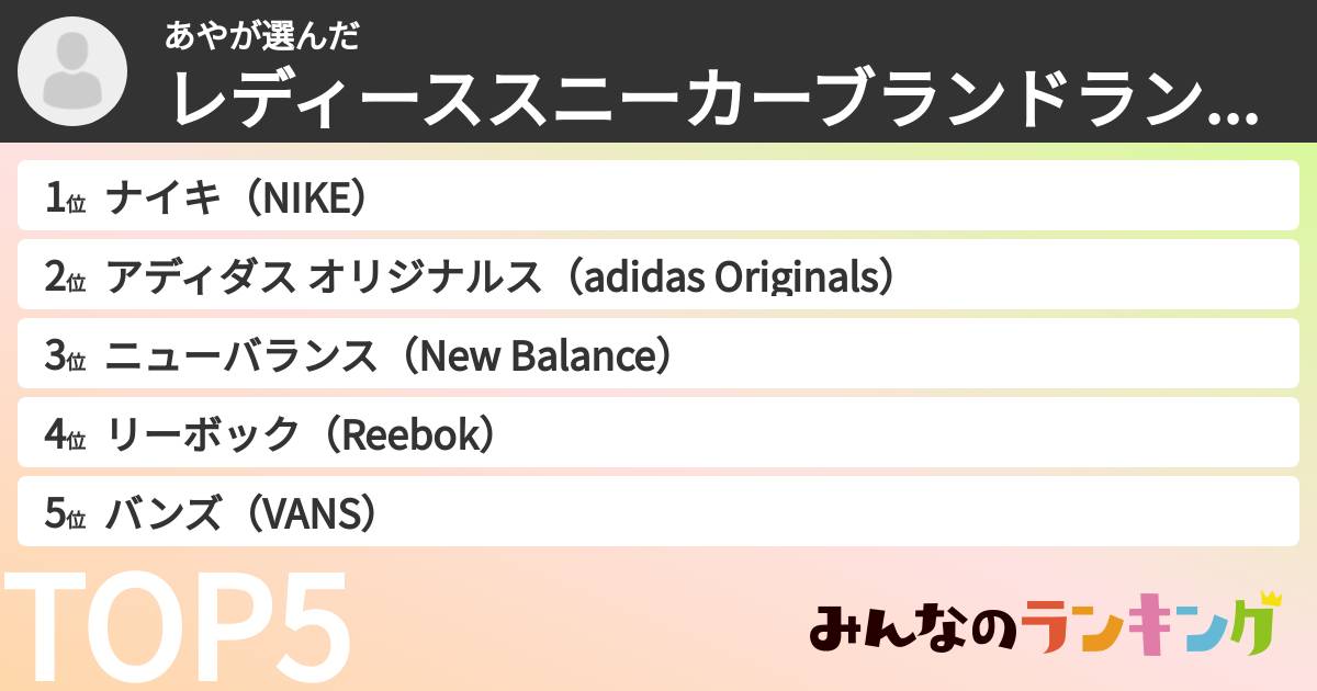 あやさんの「レディーススニーカーブランドランキング」