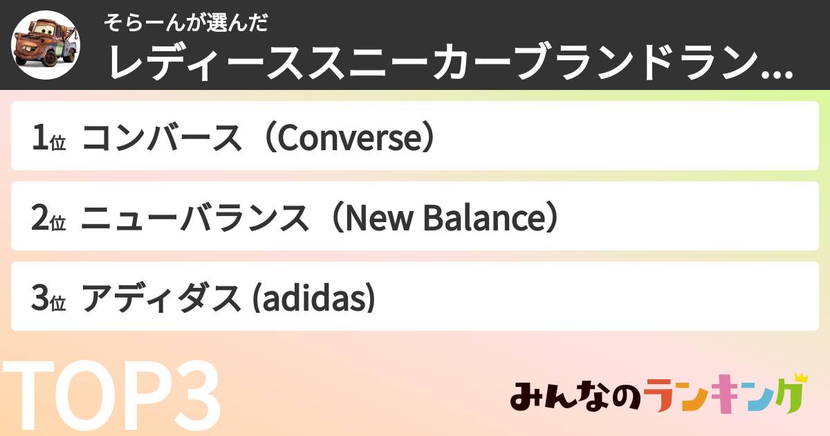 そらーんさんの「レディーススニーカーブランドランキング」