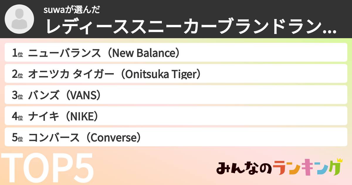 suwaさんの「レディーススニーカーブランドランキング」