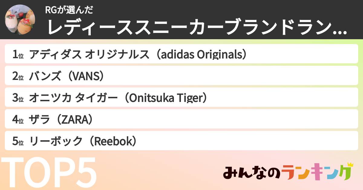 RGさんの「レディーススニーカーブランドランキング」
