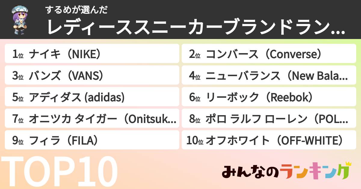 するめさんの「レディーススニーカーブランドランキング」