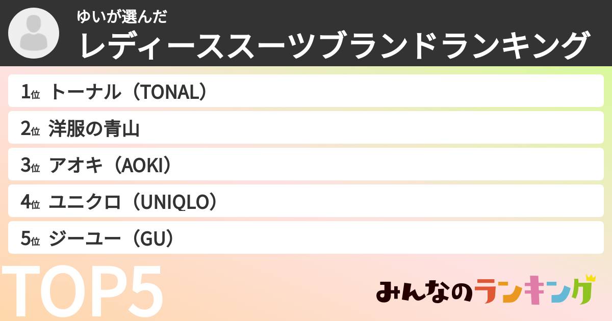 ゆいさんの「レディーススーツブランドランキング」