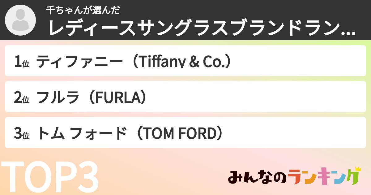 千ちゃんさんの「レディースサングラスブランドランキング」
