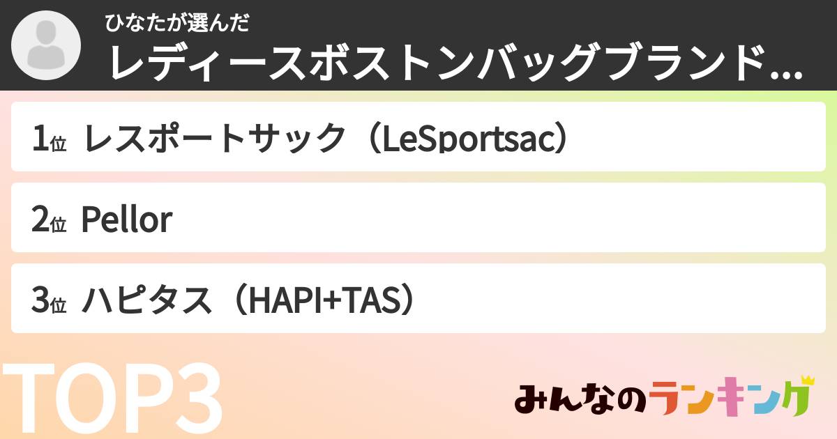 ひなたさんの「レディースボストンバッグブランドランキング」