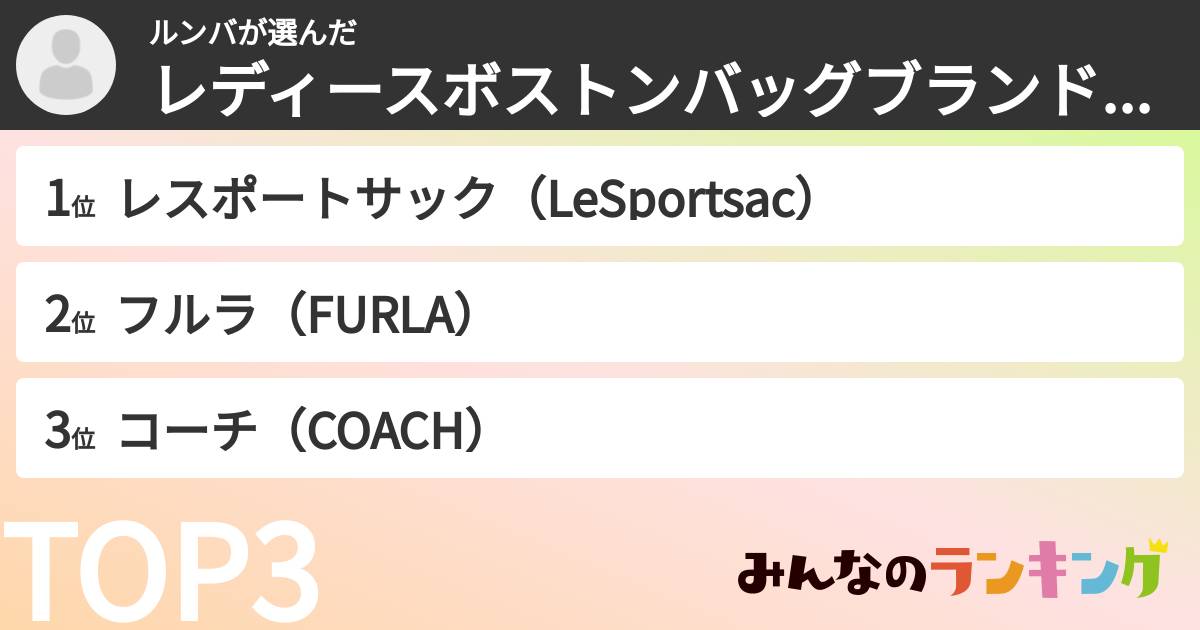 ルンバさんの「レディースボストンバッグブランドランキング」