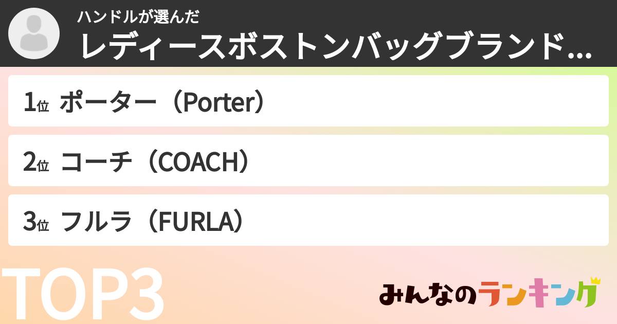 ハンドルさんの「レディースボストンバッグブランドランキング」