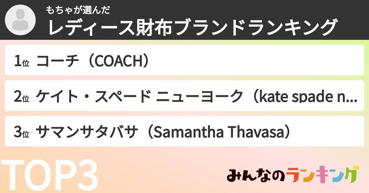 もちゃさんの「レディース財布ブランドランキング」