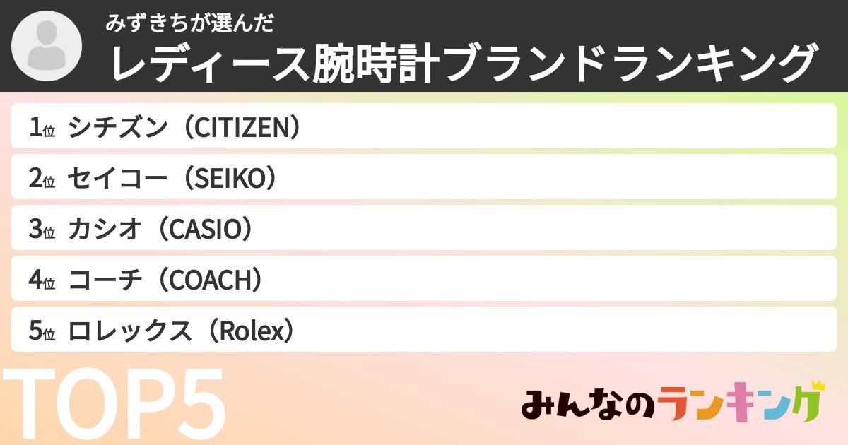みずきちさんの「レディース腕時計ブランドランキング」