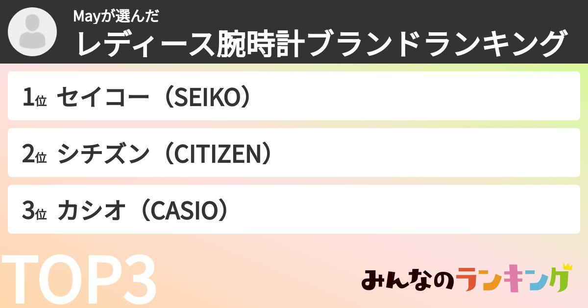 Mayさんの「レディース腕時計ブランドランキング」