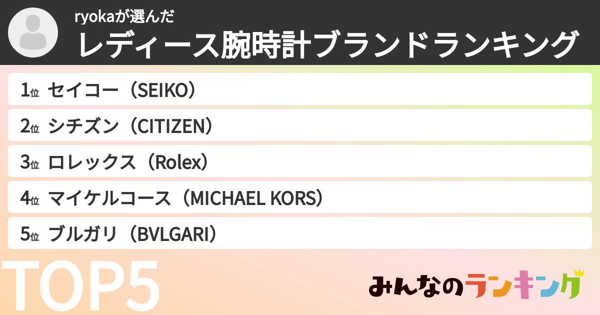ryokaさんの「レディース腕時計ブランドランキング」
