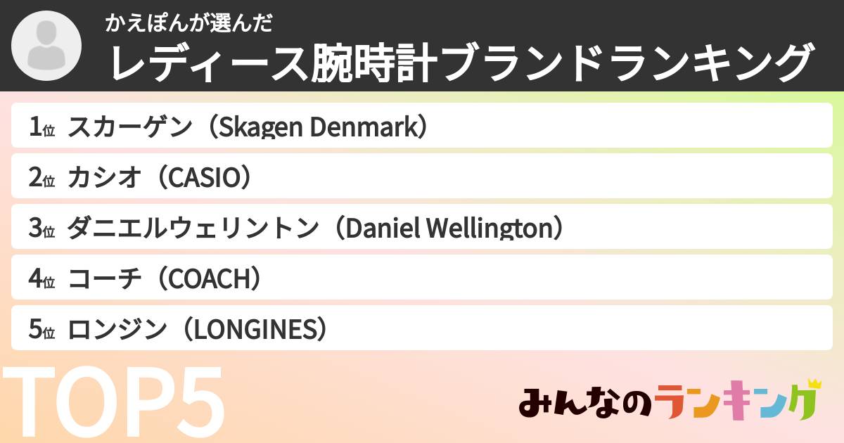 かえぽんさんの「レディース腕時計ブランドランキング」