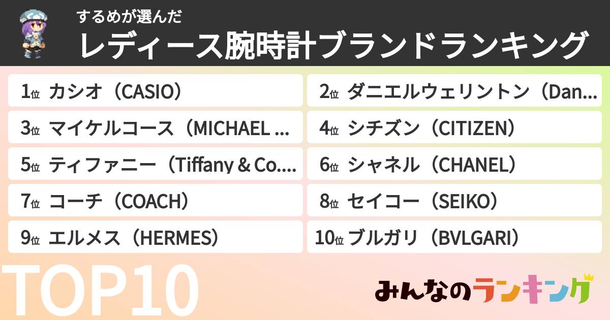 するめさんの「レディース腕時計ブランドランキング」