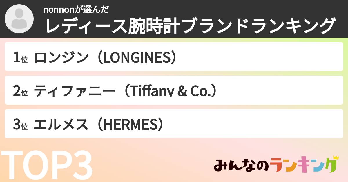 nonnonさんの「レディース腕時計ブランドランキング」