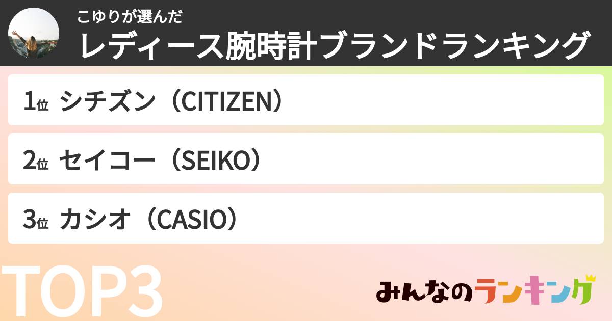 こゆりさんの「レディース腕時計ブランドランキング」