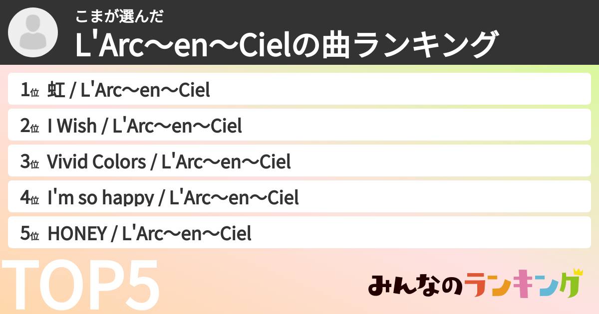 こまさんの「L'Arc〜en〜Cielの曲ランキング」
